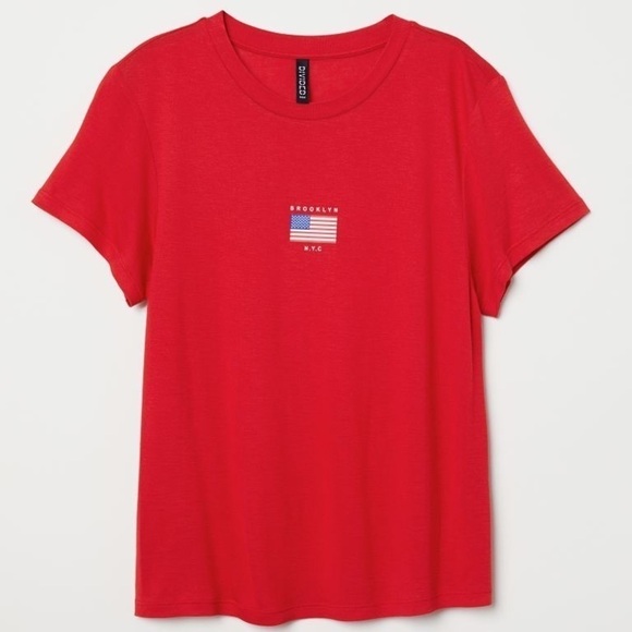 Divided H&M Cropped T-Shirt American Flag - Picture 1 of 9